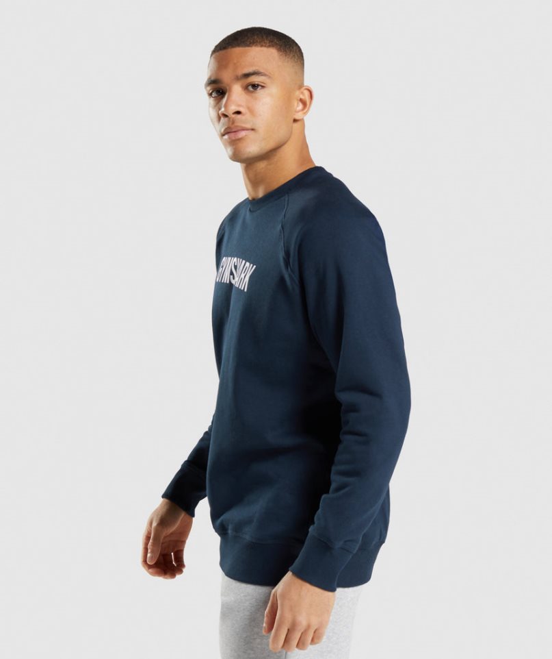 Men's Gymshark Apollo Crew Sweatshirts Navy | NZ 4UCYRD